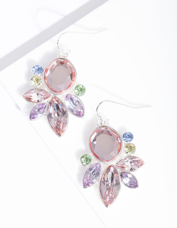 Silver Multi Stone Geometric Flower Earrings