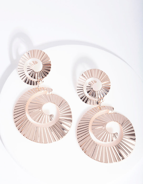 Rose Gold Spiral Double Circle Drop Earrings