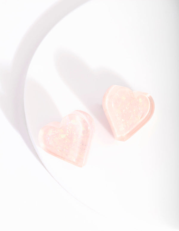 Pink Glitter Heart Stud
