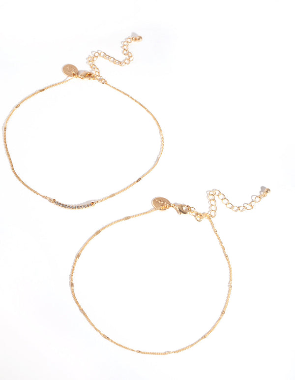 Złoty naszyjnik choker z diamentami Smile 2 sztuki
