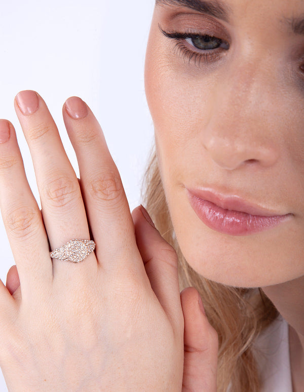 Rose Gold Pave Diamante Signet Ring