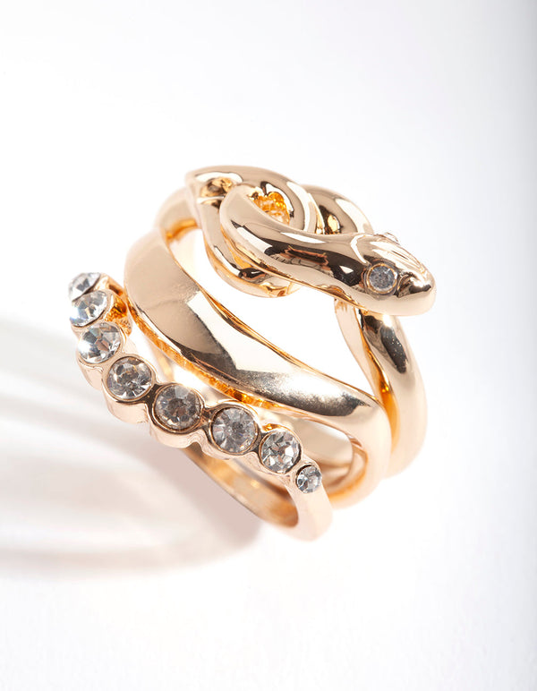 Gold Knot Snake Ring 3 Pack