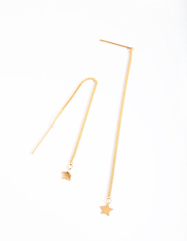 Gold Plated Sterling Silver Star Thread Through Earrings
