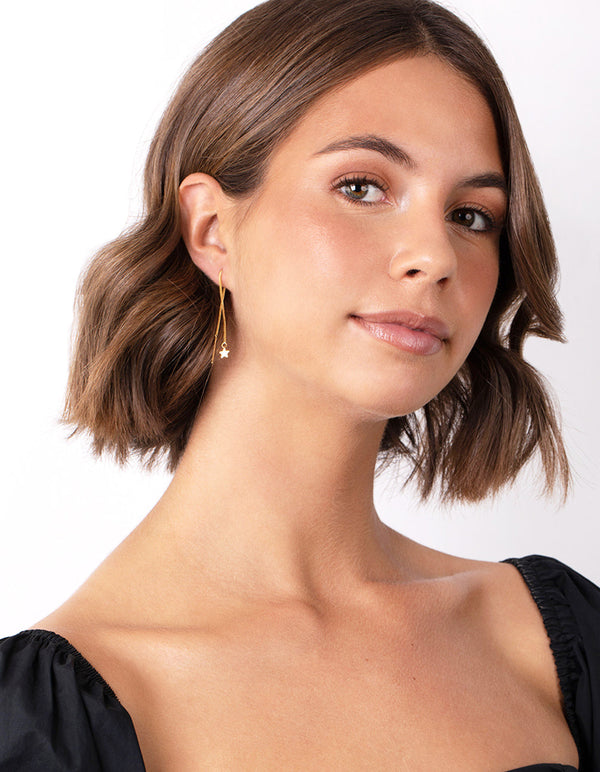 Gold Plated Sterling Silver Star Thread Through Earrings