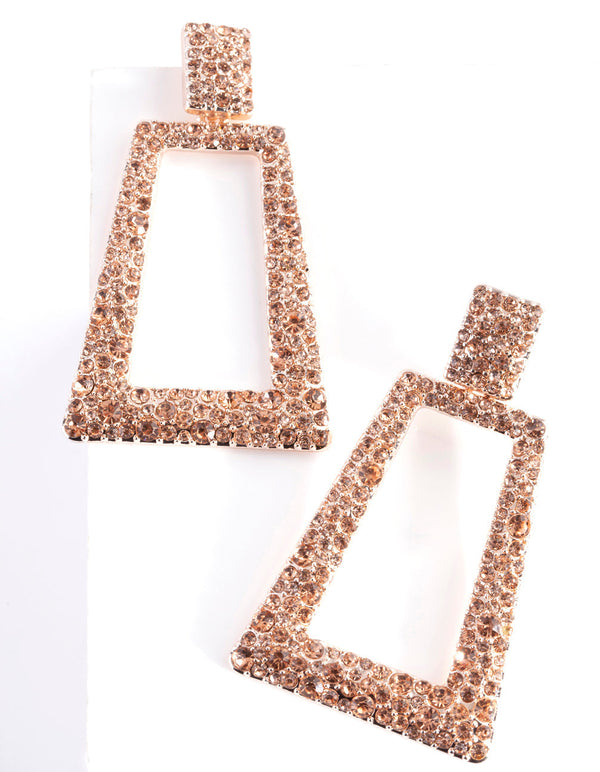 Rose Gold Diamante Trapeze Earrings
