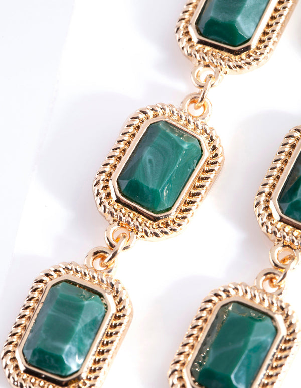 Green Triple Stone Drop Earrings