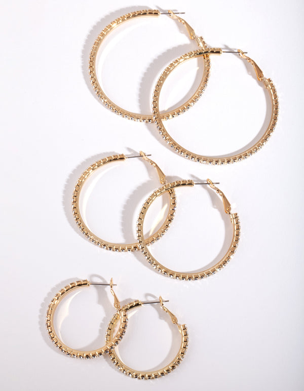 Mixed Size Gold Diamante Hoop 3 Pack