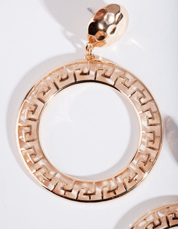 Gold Grecian Circle Drop Earrings