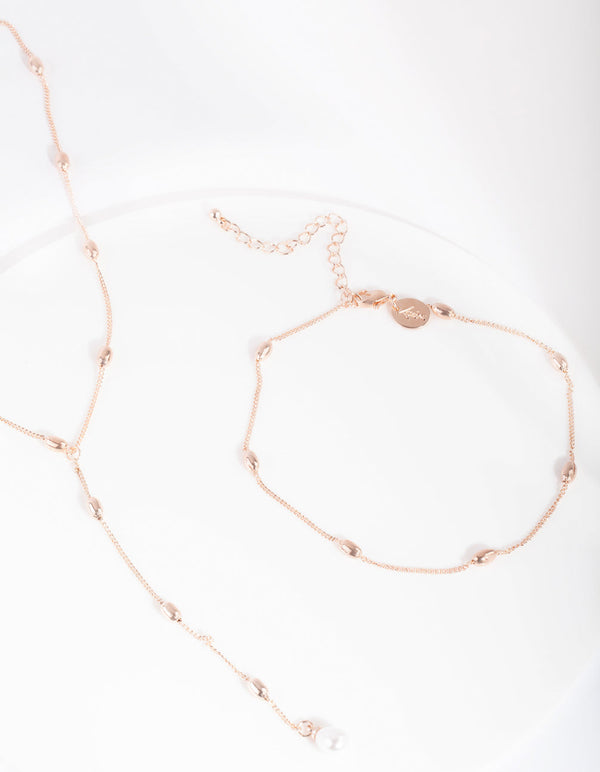 Zestaw naszyjnika typu choker z różowego złota i pereł w kształcie litery Y