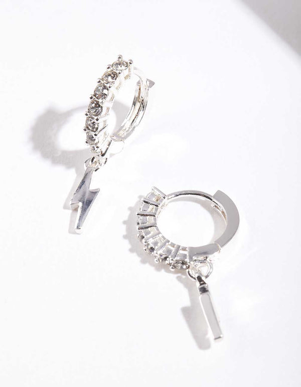 Kolczyki Huggie z zawieszką Silver Lightning Charm