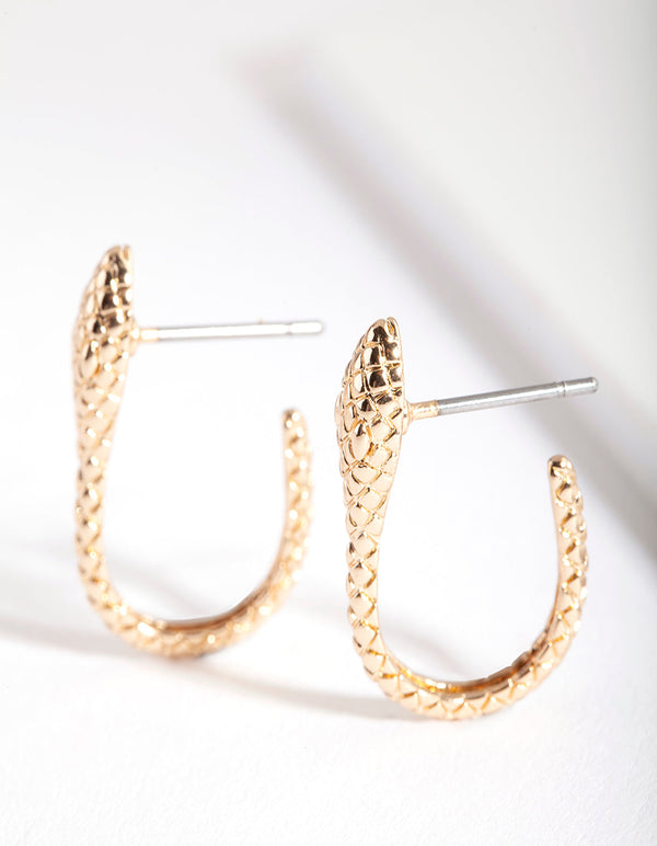 Gold U Snake Hoop Earrings