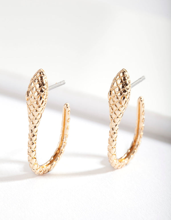 Gold U Snake Hoop Earrings