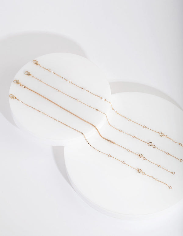 Gold Chain and Pearl Bracelet Anklet 4 Pack