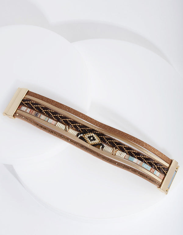 Tan Multi Strand Cuff Bracelet
