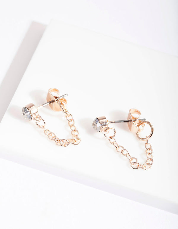 Oorbellen met roségouden kristallen ketting