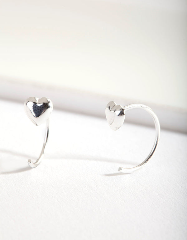 Sterling Silver Heart Pull Through Hoop Earrings