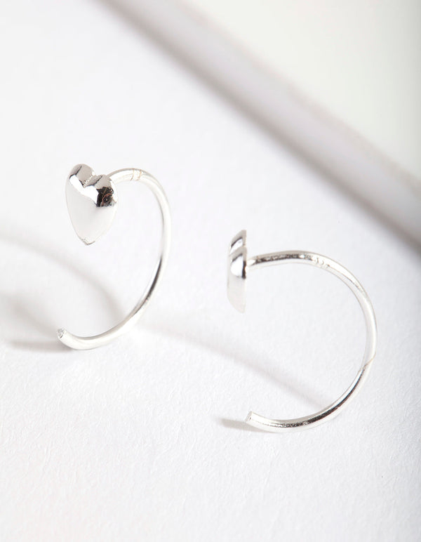 Sterling Silver Heart Pull Through Hoop Earrings
