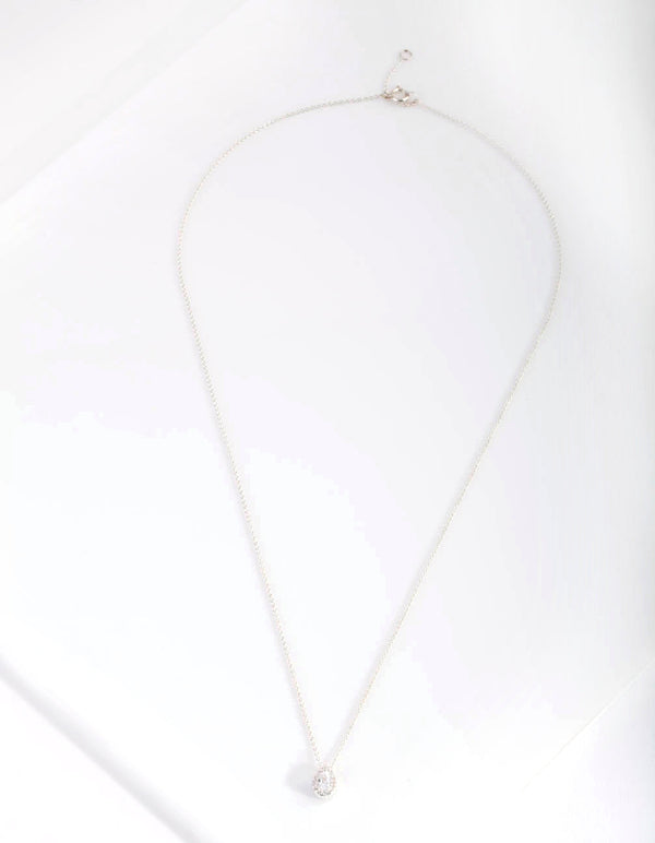 Sterling Silver Cubic Zirconia Pear Halo Necklace