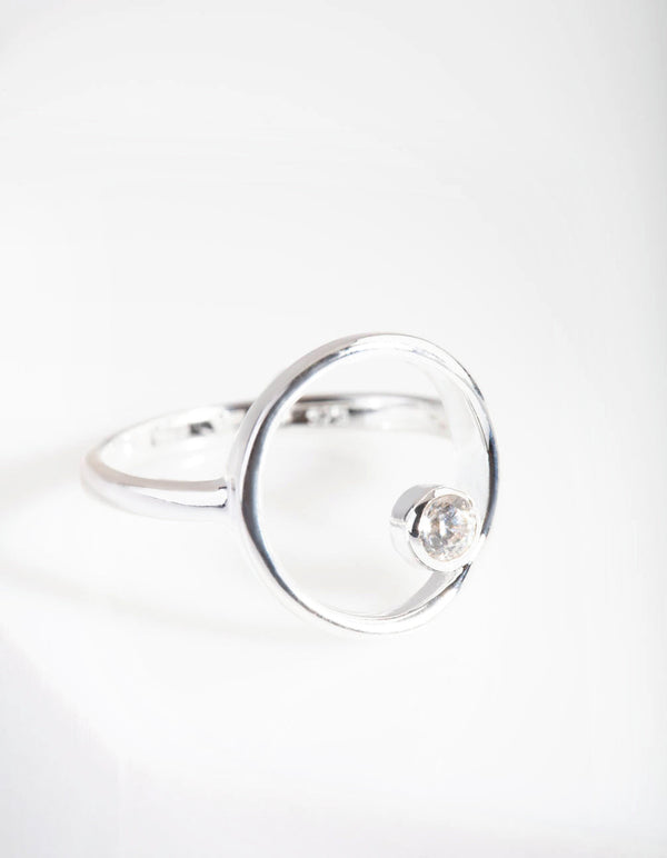 Sterling Silver Open Circle Diamante Ring