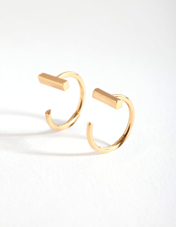 Gold Plated Sterling Silver Bar Hook Earrings
