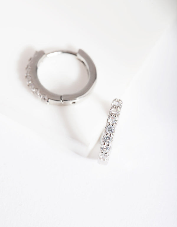 Rhodium Cubic Zirconia Crystal Huggie Earrings
