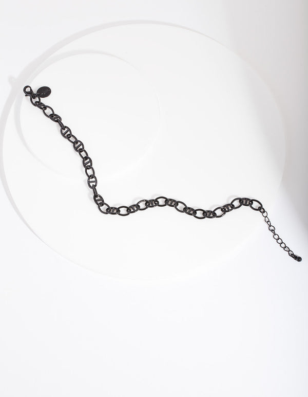 Bransoletka na kostkę z czarnego powlekanego metalu Mariner Chain
