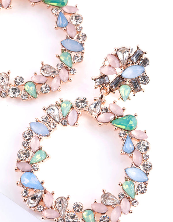 Rose Gold Pastel Stone Circle Drop Earrings