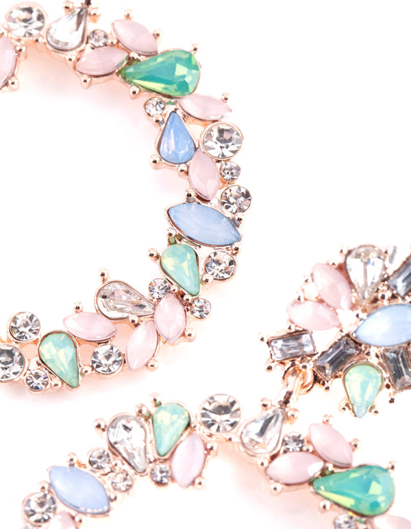 Rose Gold Pastel Stone Circle Drop Earrings