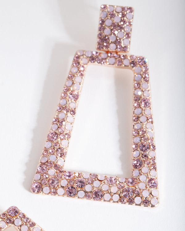 Rose Gold Diamante Trapeze Earrings