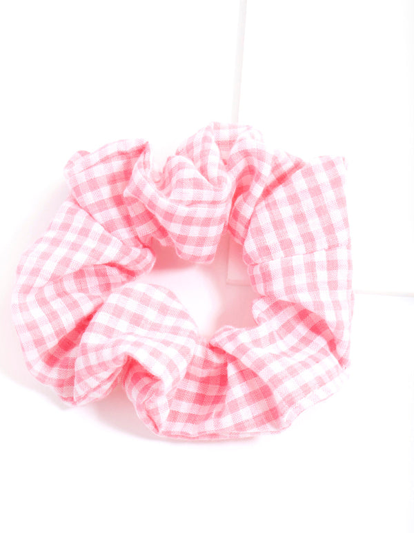 Różowa gumka do włosów w kratkę gingham