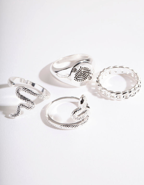 Silver Halved Snake Ring 4 Pack