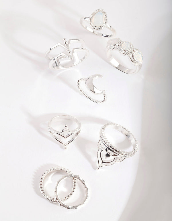 Srebrny pierścień Bohemian Moon Ring (8 sztuk)
