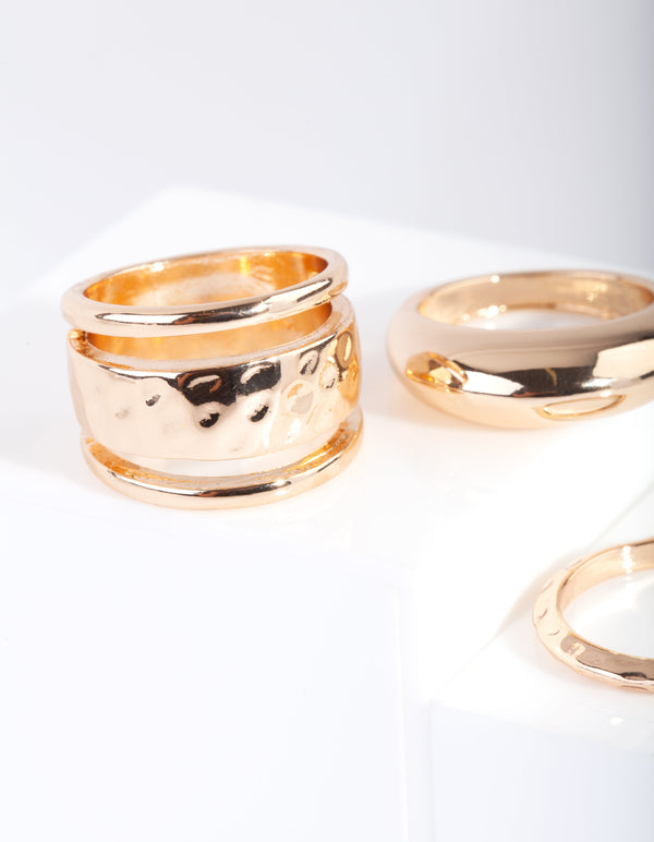 Gold Mixed Textured Ring 3 Pack