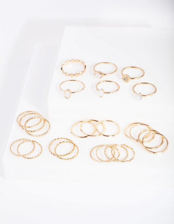 Gold Textured Synthetic Opal Ring 24 Pack