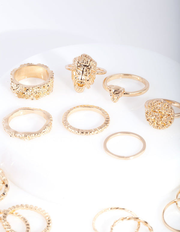 Gold Textured Lion Ring 19 Pack