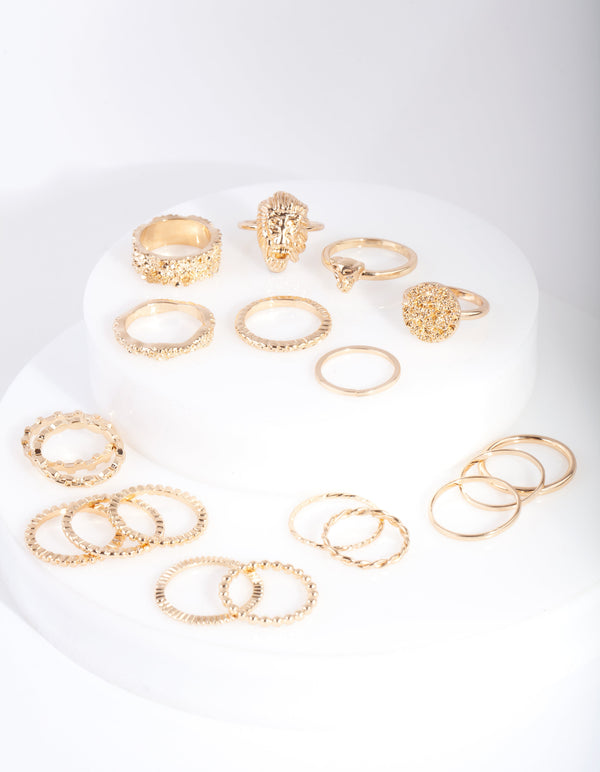 Gold Textured Lion Ring 19 Pack