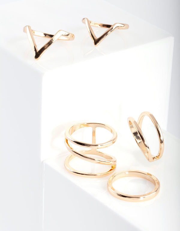 Gold Smooth Band Ring 5 Pack