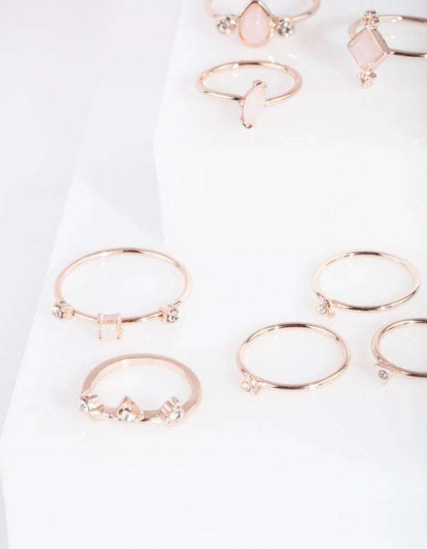 Rose Gold Fine Stone Ring 8 Pack