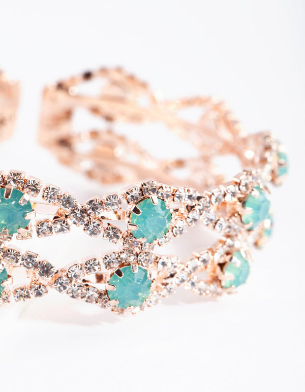 Green Stone Diamante Cupchain Cuff Bracelet