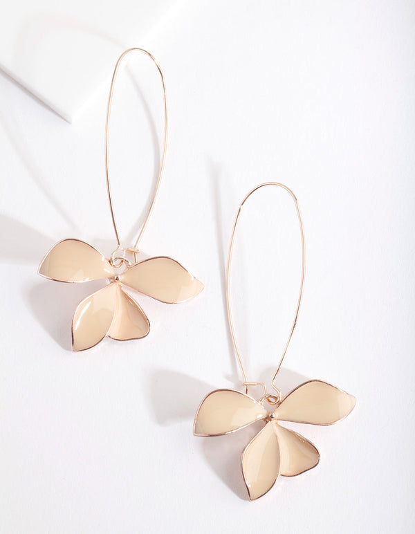 Beige Enamel Flower Fish Hook Earrings