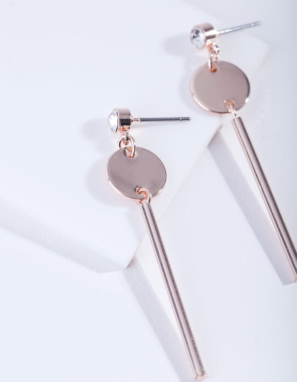 Rose Gold Diamante Disc Stick Earrings