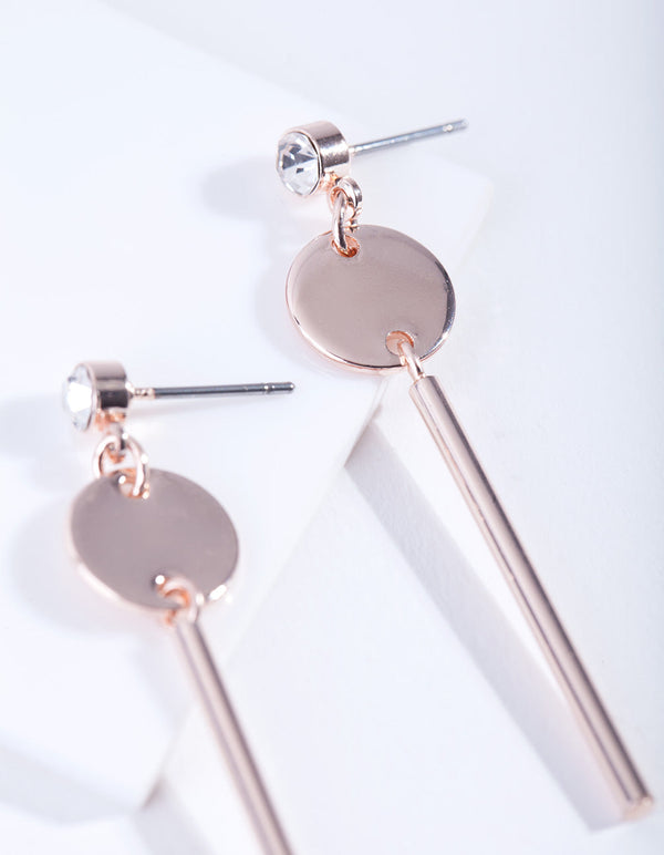 Rose Gold Diamante Disc Stick Earrings