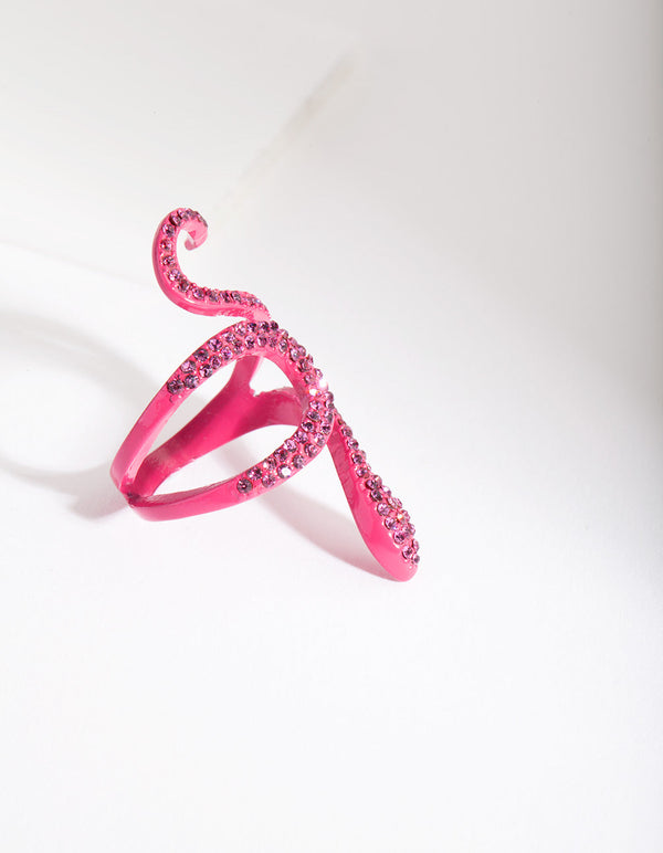 Pink Diamante Swirl Snake Ring