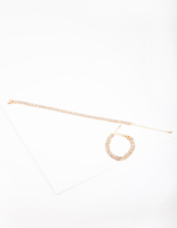 Zestaw złotych bransoletek choker z diamentami
