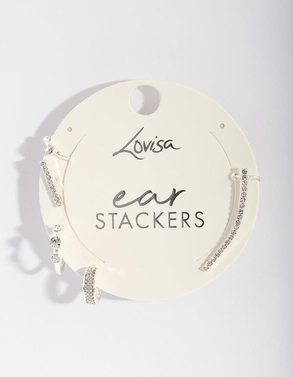 Silver Diamante Cuff & Hoop Earring Stack Pack