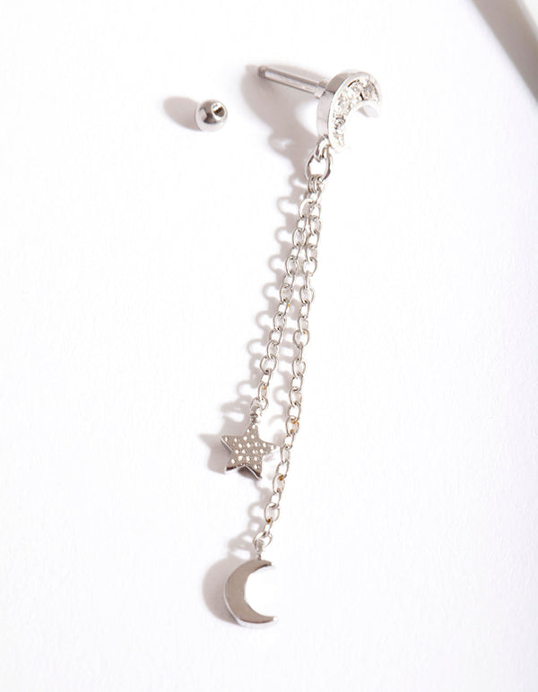 Kolczyki z rodowanej stali chirurgicznej Celestial Chain w kształcie sztangi