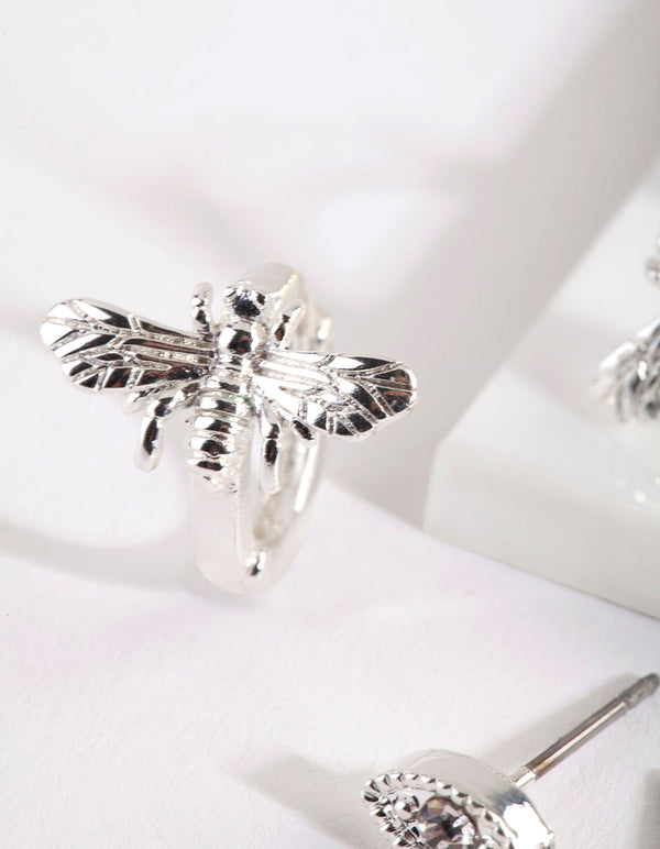 Silver Bee Huggie Earring Pack