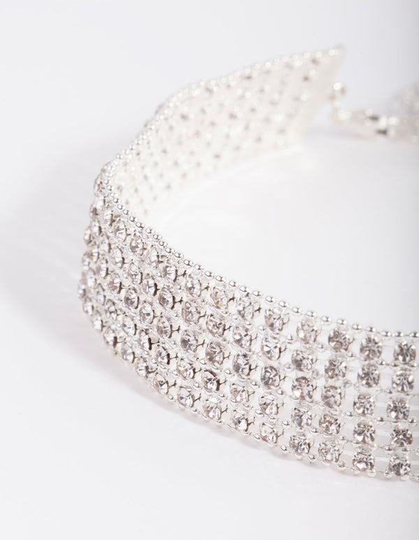 Srebrny naszyjnik choker z 5 rzędami diamentów