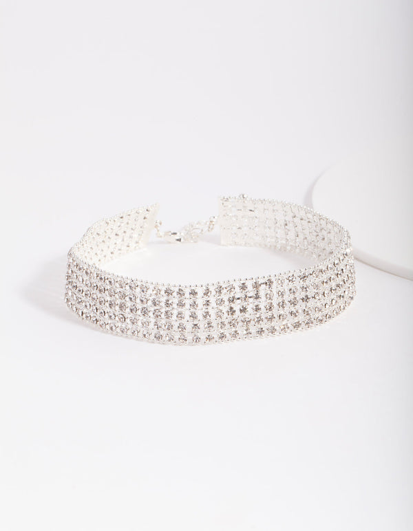 Srebrny naszyjnik choker z 5 rzędami diamentów