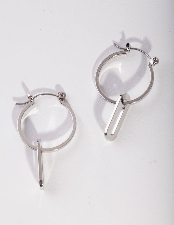 Rhodium Oval Link Charm Hoop Earrings